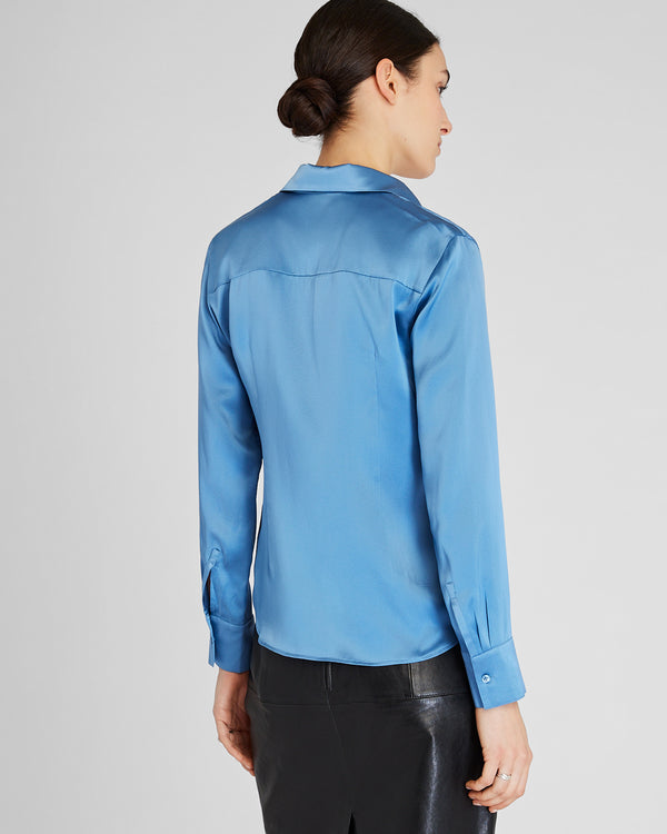 Club Monaco Slim Fit Silk Charmeuse Shirt Azul
