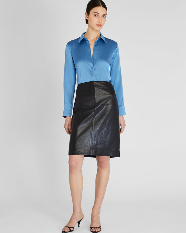 Club Monaco Slim Fit Silk Charmeuse Shirt Azul