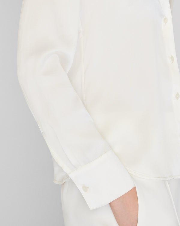 Club Monaco Slim Fit Silk Charmeuse Shirt Ecru