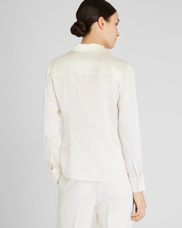 Club Monaco Slim Fit Silk Charmeuse Shirt Ecru