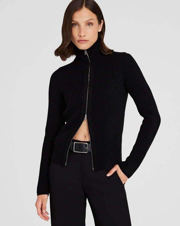 club monaco Slim Rib Full-Zip Sweater Black