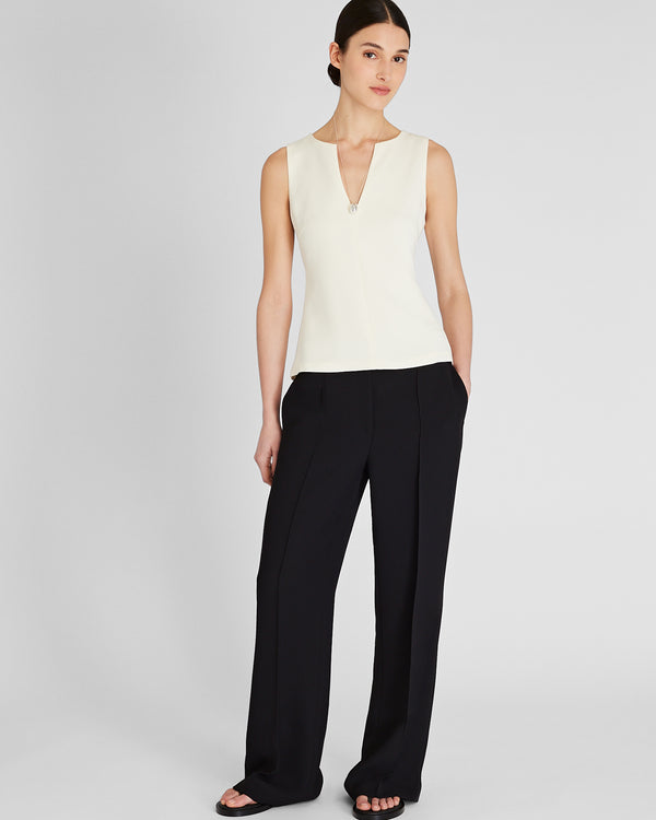 Club Monaco Split Crewneck Crepe Top Ecru