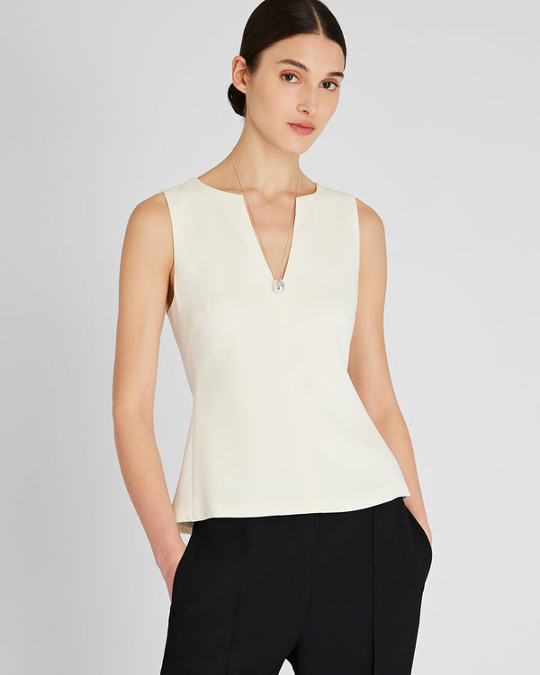 club monaco Split Crewneck Crepe Top Ecru