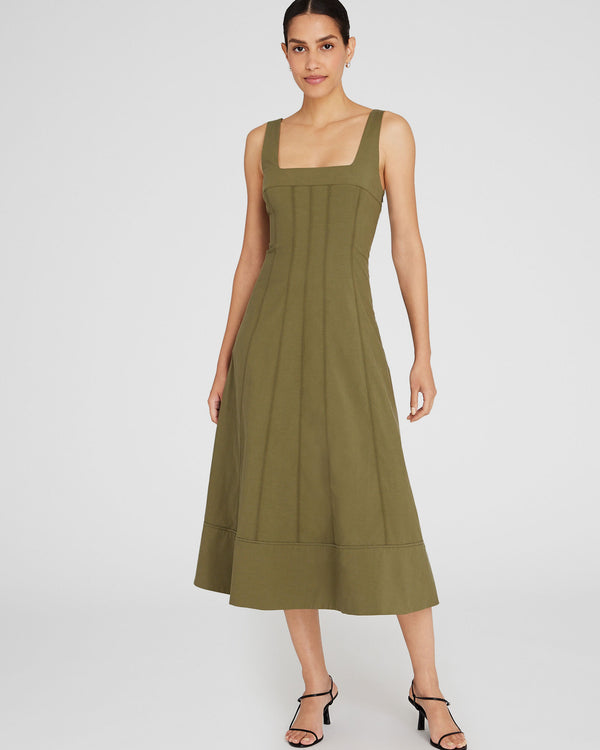 Club Monaco Square Neck Midi Dress Peat Moss