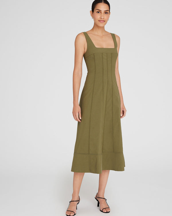 club monaco Square Neck Midi Dress Peat Moss