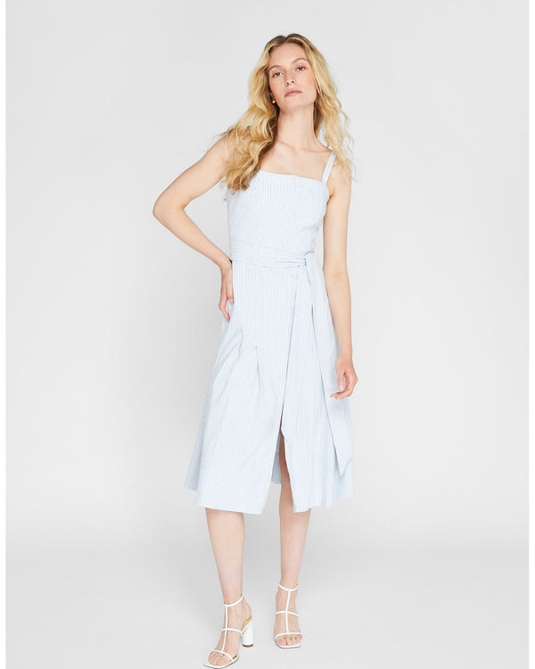 club monaco Stripe Linen Blend Midi Dress Blue