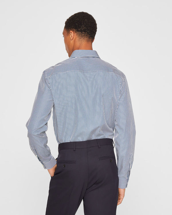 Club Monaco Stripe Poplin Dress Shirt Blue Stripe