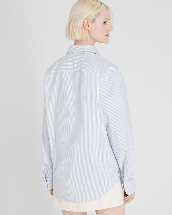 Club Monaco Striped Crest Oxford Shirt Blue