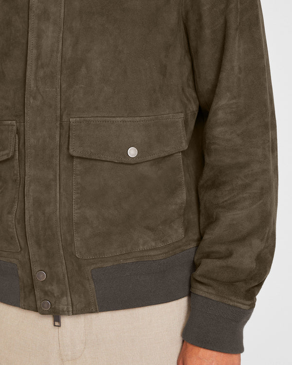 Club Monaco Suede Bomber Jacket Olive Drab