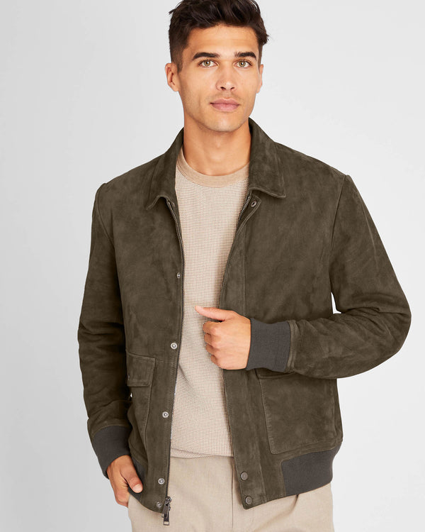 club monaco Suede Bomber Jacket Olive Drab