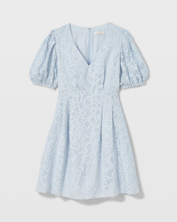 Club Monaco Textured Puff Sleeve V-Neck Dress Blue