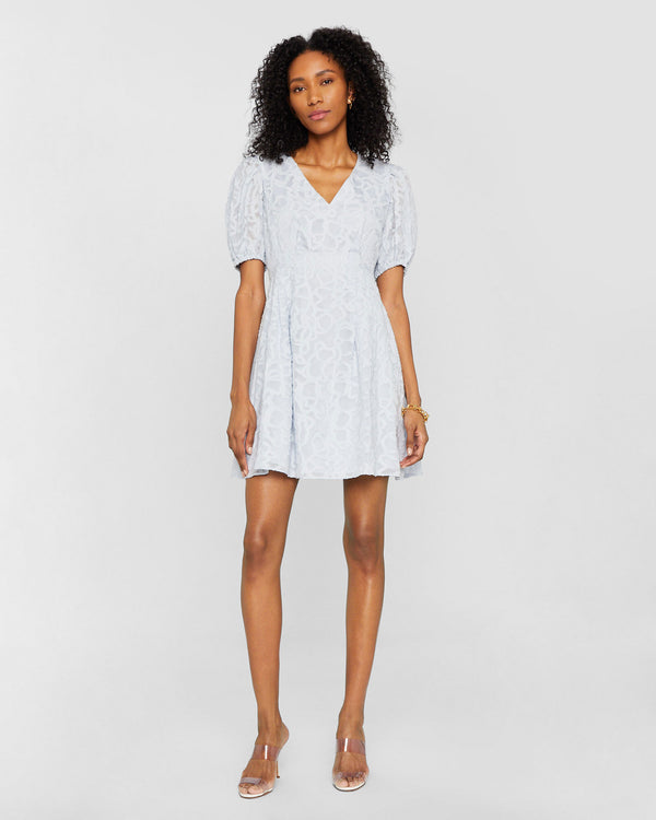 club monaco Textured Puff Sleeve V-Neck Dress Blue