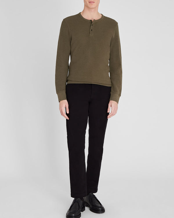 Club Monaco Textured Rib Long-Sleeve Henley Olive