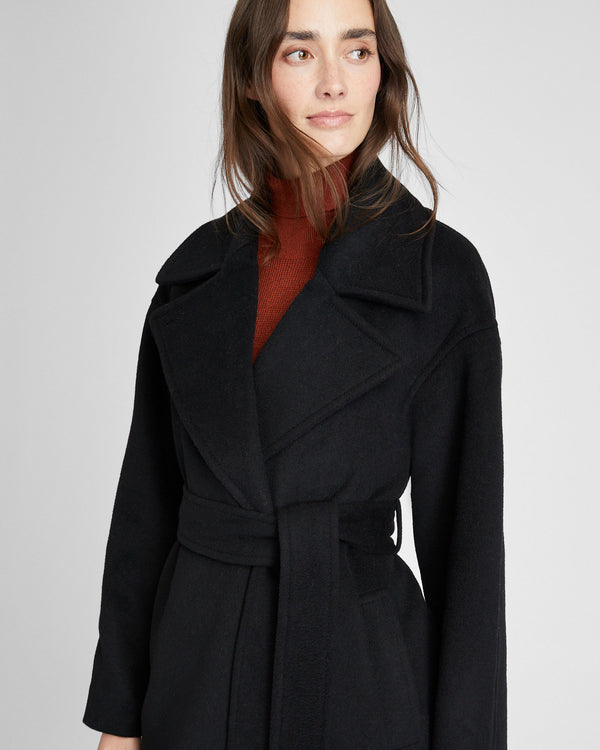 Club Monaco Tie Waist Wrap Coat Black