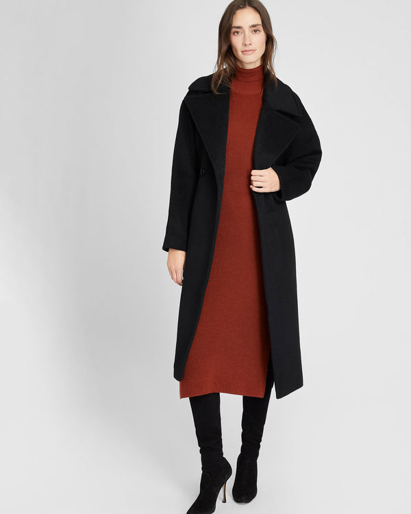 club monaco Tie Waist Wrap Coat Black