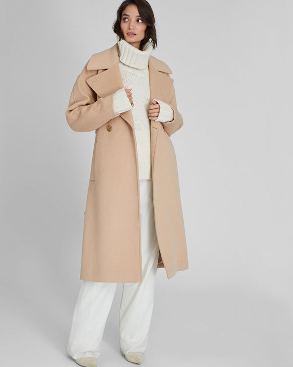 Club Monaco Tie Waist Wrap Coat Light Camel