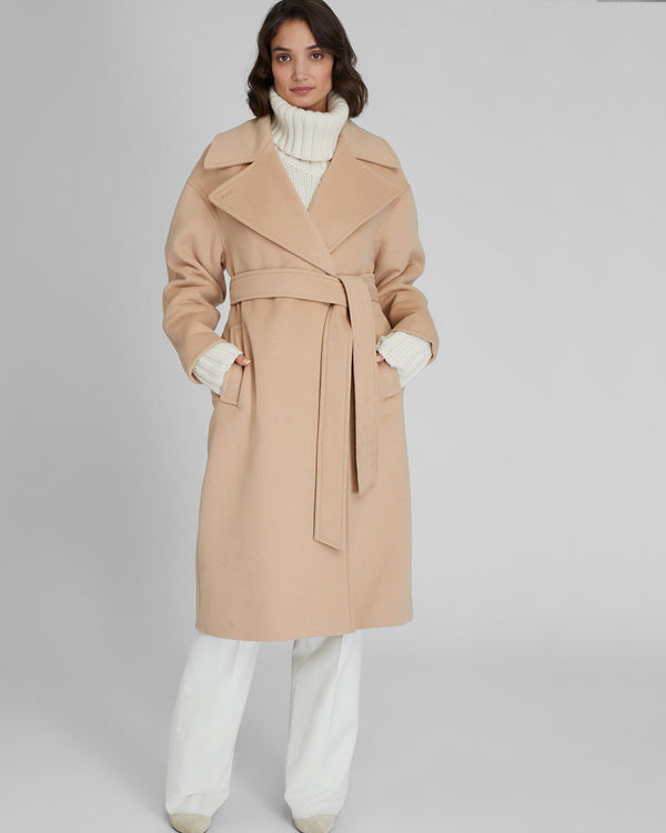 club monaco Tie Waist Wrap Coat Light Camel