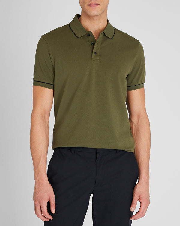 club monaco Tipped Piqué Polo Olive