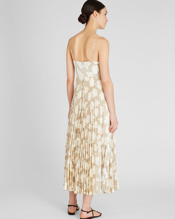 Club Monaco V-Neck Pleated Maxi Dress Cream Base