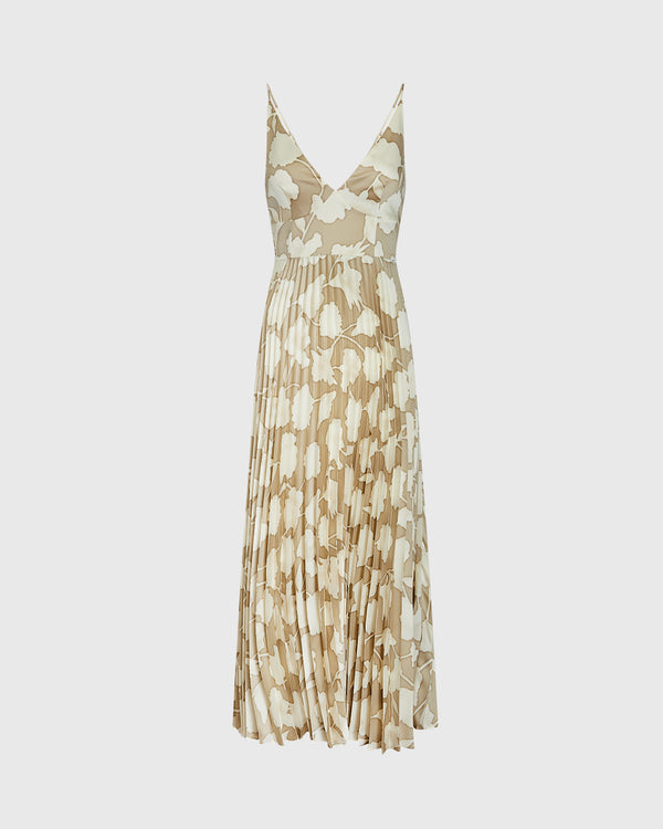 Club Monaco V-Neck Pleated Maxi Dress Cream Base
