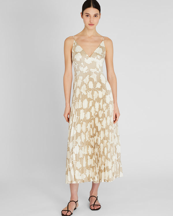 club monaco V-Neck Pleated Maxi Dress Cream Base