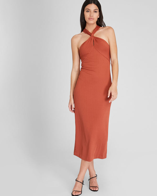 Club Monaco Variegated Rib Knit Dress Terracotta