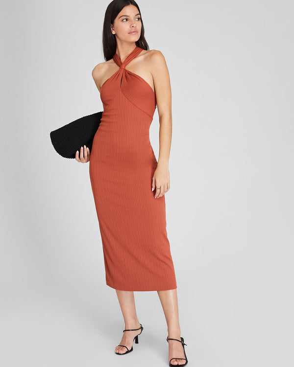 club monaco Variegated Rib Knit Dress Terracotta