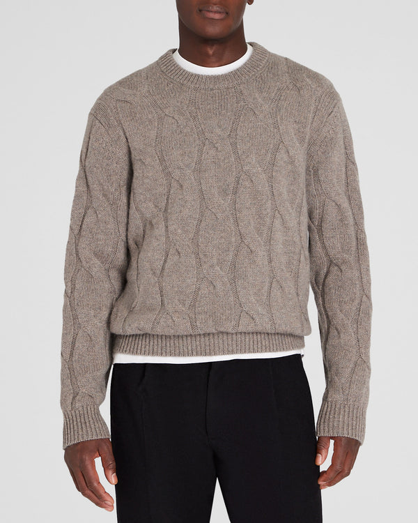 club monaco Wide Cable Cashmere Crewneck Taupe