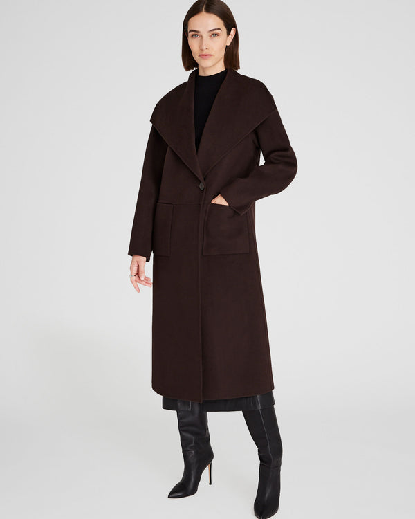 club monaco Wool-Blend Plush Robe Coat Chocolate