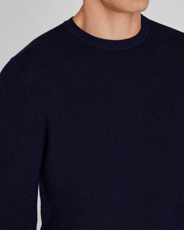 Club Monaco Wool Long-Sleeve Stitch Crew Navy