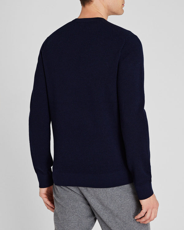 Club Monaco Wool Long-Sleeve Stitch Crew Navy