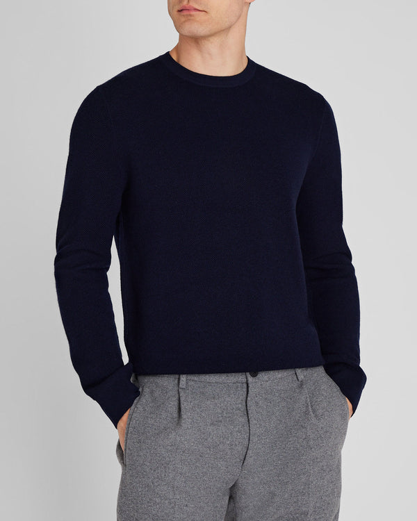 club monaco Wool Long-Sleeve Stitch Crew Navy