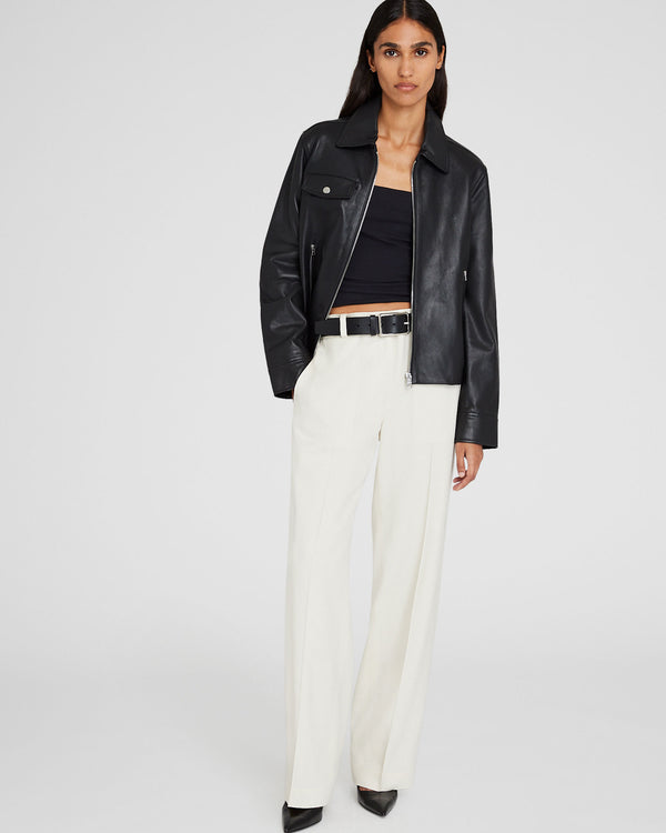 Club Monaco Zip-Front Leather Jacket Black