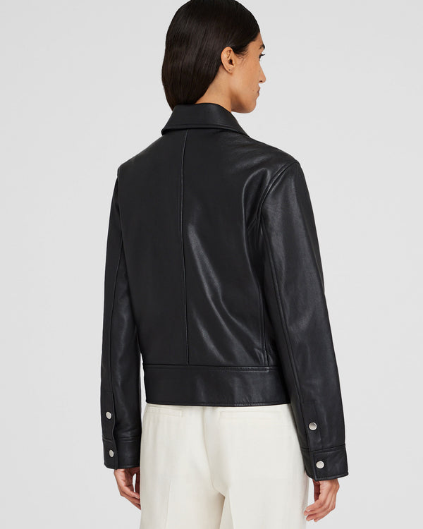 Club Monaco Zip-Front Leather Jacket Black