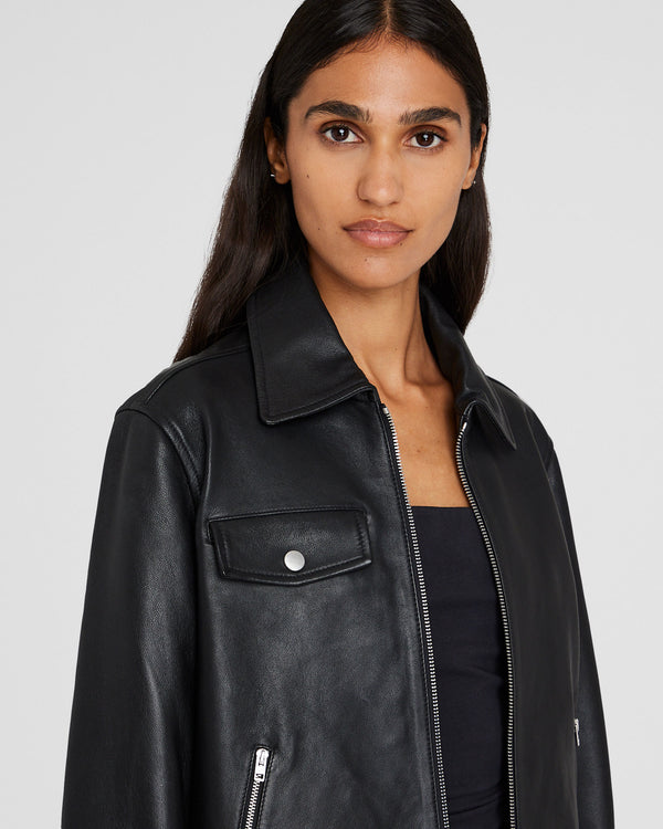 Club Monaco Zip-Front Leather Jacket Black