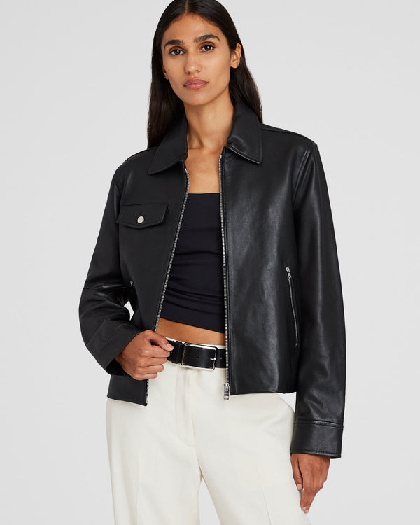 club monaco Zip-Front Leather Jacket Black