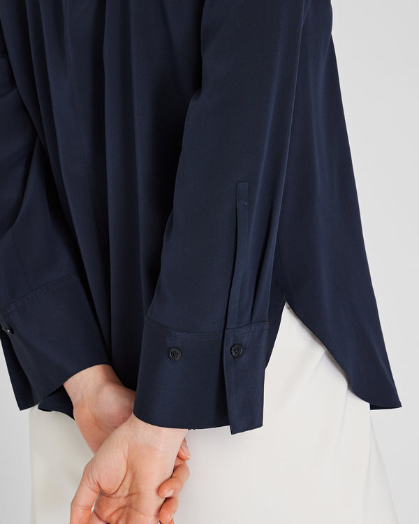 Club Monaco Collared Silk Popover Shirt Twilight Navy