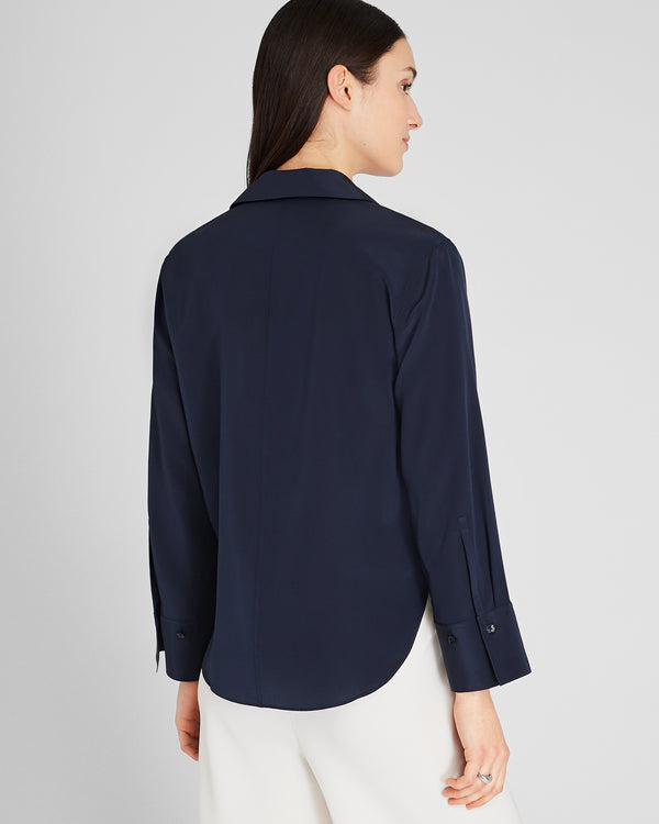 Club Monaco Collared Silk Popover Shirt Twilight Navy