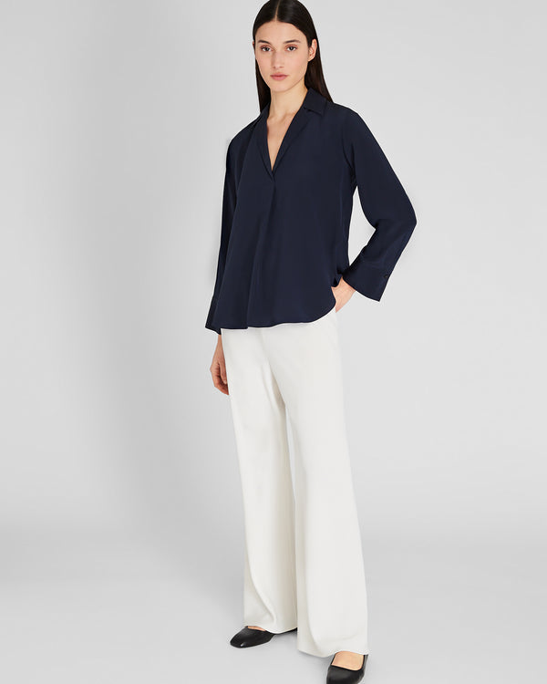 Club Monaco Collared Silk Popover Shirt Twilight Navy