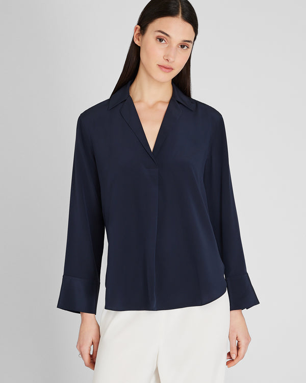 club monaco Collared Silk Popover Shirt Twilight Navy