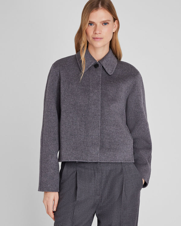 Club Monaco Cropped Double-Faced Wool Blend Jacket Med Grey Mix