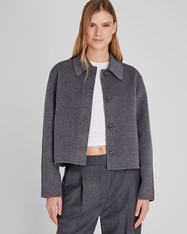 club monaco Cropped Double-Faced Wool Blend Jacket Med Grey Mix