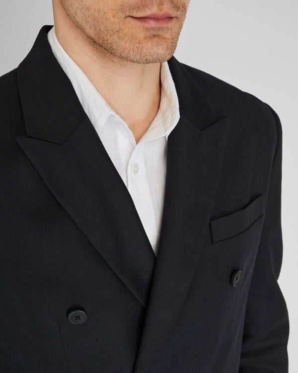 Club Monaco Deconstructed Linen Blend Double-Breasted Suit Jacket Black