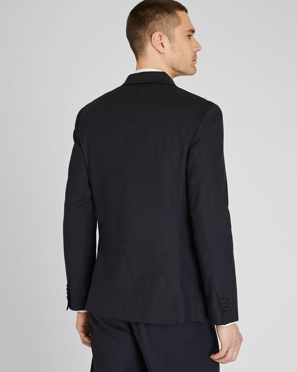 Club Monaco Deconstructed Linen Blend Double-Breasted Suit Jacket Black