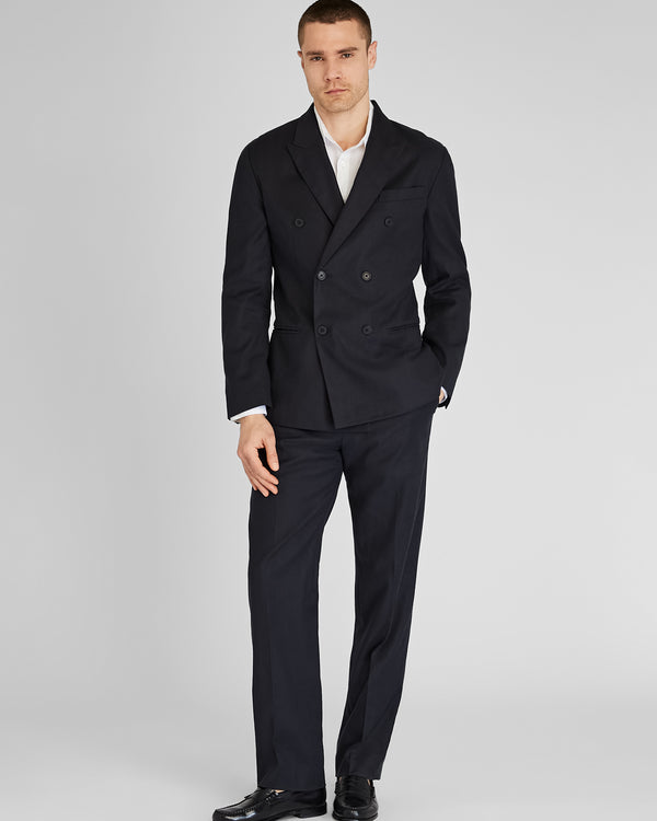 Club Monaco Deconstructed Linen Blend Double-Breasted Suit Jacket Black