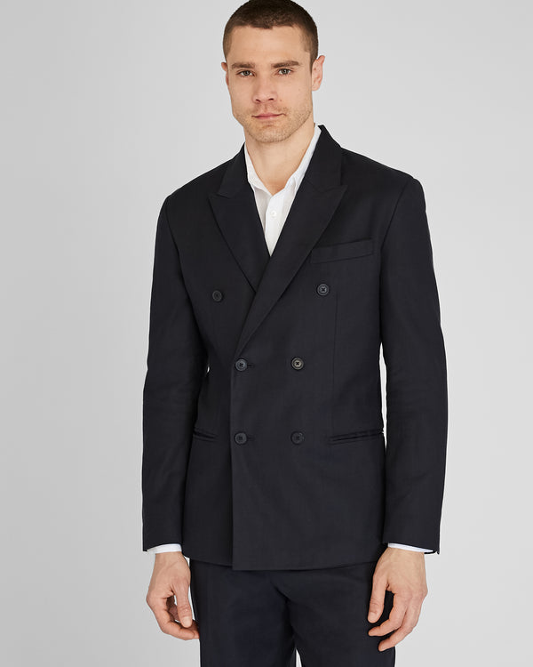 club monaco Deconstructed Linen Blend Double-Breasted Suit Jacket Black