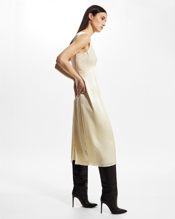 Club Monaco Deconstructed Satin Slip Midi Dress Pale Yellow