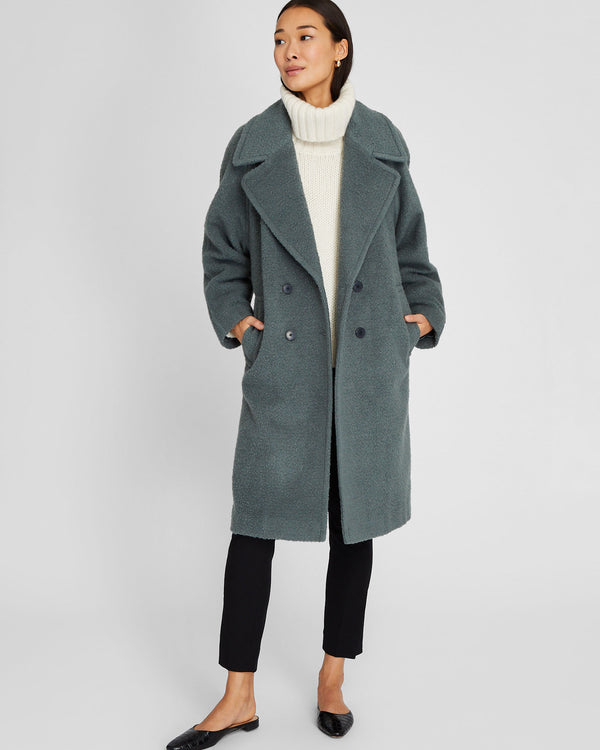 Club Monaco Double-Breasted Textured Relaxed Coat Fern Green