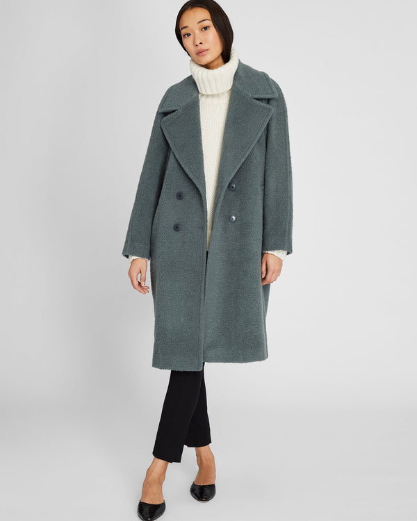 club monaco Double-Breasted Textured Relaxed Coat Fern Green