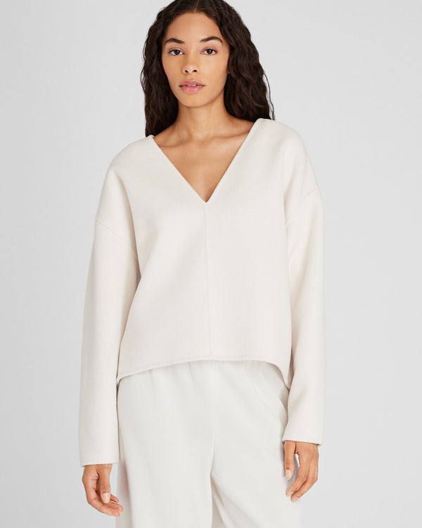 club monaco Double-Faced Wool Blend Sweater Top Ivory